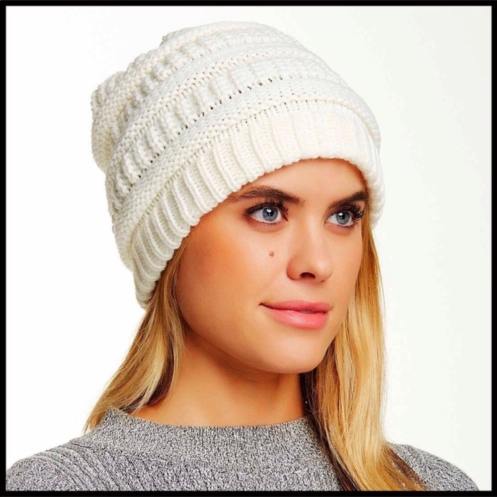 LUXE RIBBED KNIT IVORY BEANIE HAT A2C - Picture 6 of 8